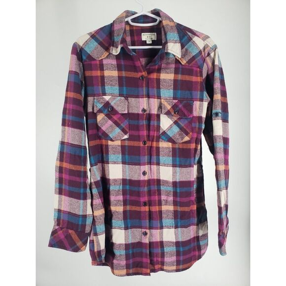 Tops - Matchstick Long Sleeve Flannel Plaid Check Shirt‎ Size Small Roll Tab Base Argus
